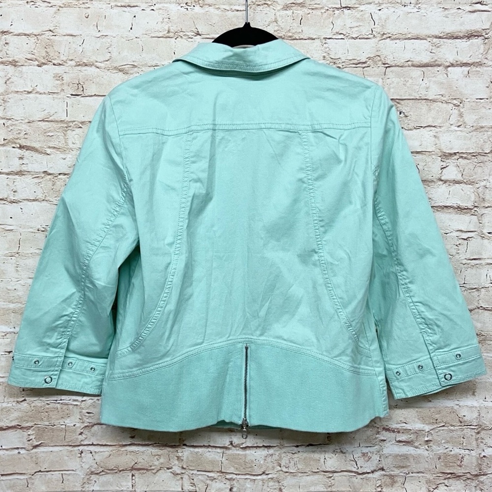 Chicos Womens Zip-Up Summer Jacket Size 1 (M) 3/4 Sleeve Rib Inset Iced Mint NWT - Picture 6 of 8